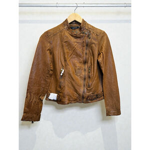 Ralph Lauren Burnished Leather Moto Dark Walnut Women’s Size 6 New With Tag Read